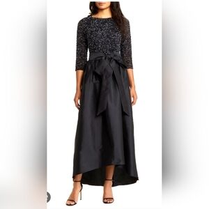 SIZE. 14 PISARRO NIGHTS BEADED TAFFETA. Elegant Black Evening Gown DRESSES